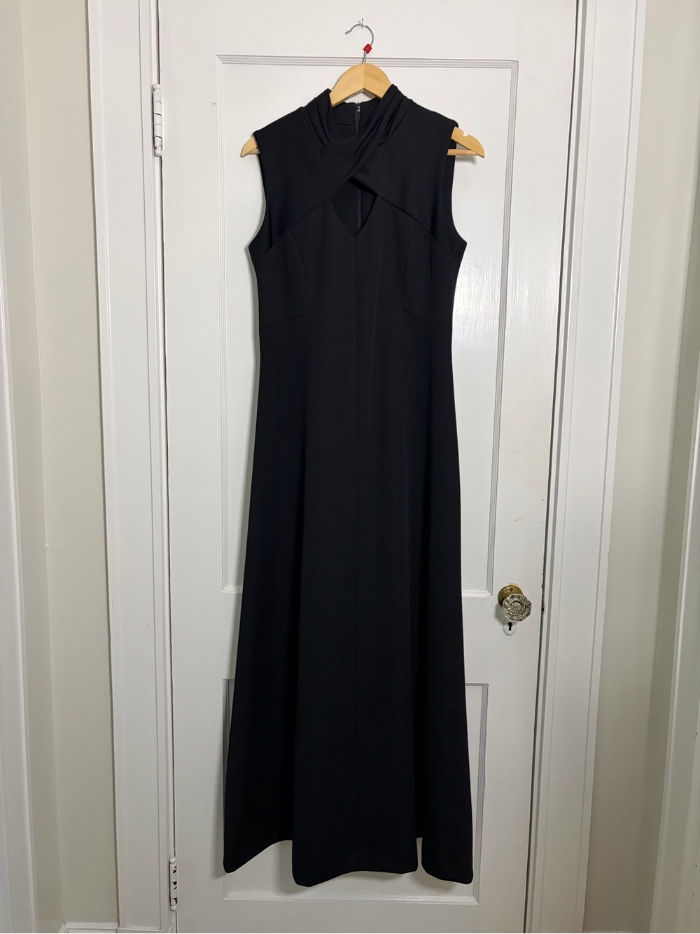 Leslie Fay Black Sleeveless Maxi with Draped Twist Neck